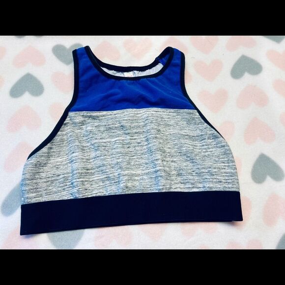 Victoria Secret PINK Blue Palm Tree‎ Crop Sports Bralette Bra Small - Picture 2 of 4